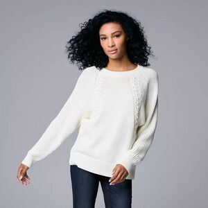Simply Vera Vera Wang Mixed Stitch Dolman Sweater White Pullover Crewneck Size L